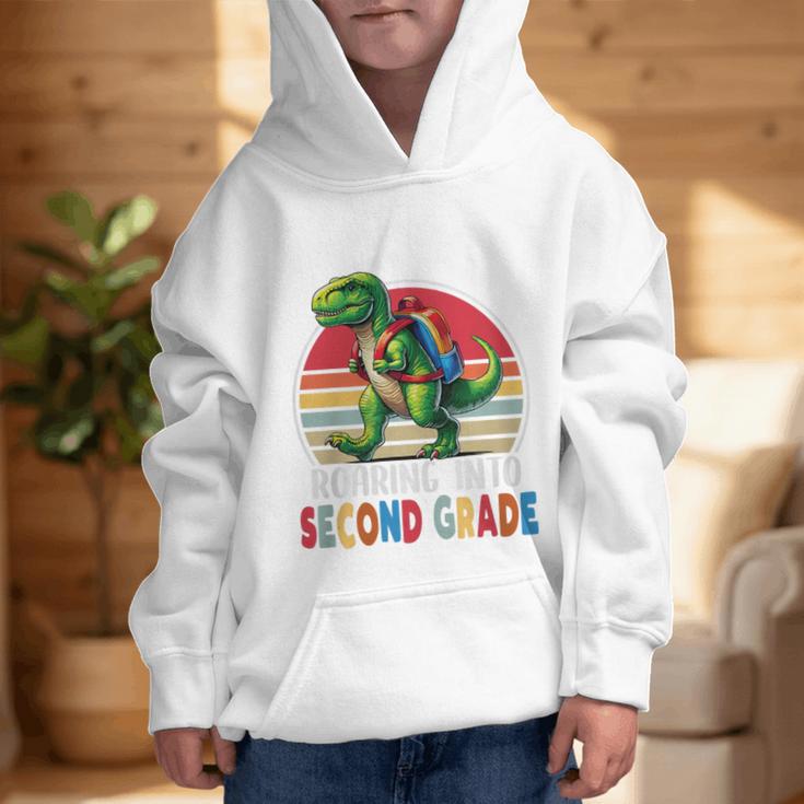 Roaring Into Second Grade T-Rex Back To School 2nd Grade Premium Tri-Blend Graphic Kid Hoodie