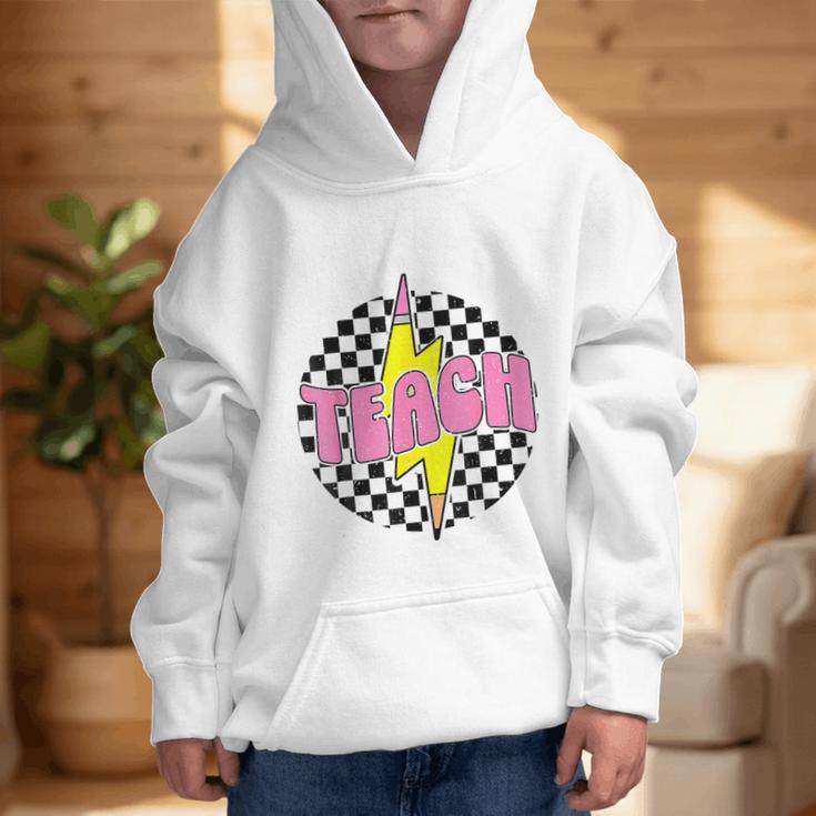 Women Checkered Teach Pencil Lightning Bolt Back To School Graphic Kid Hoodie Women Checkered Teach Pencil Lightning Bolt Back To School Graphic Kid Hoodie