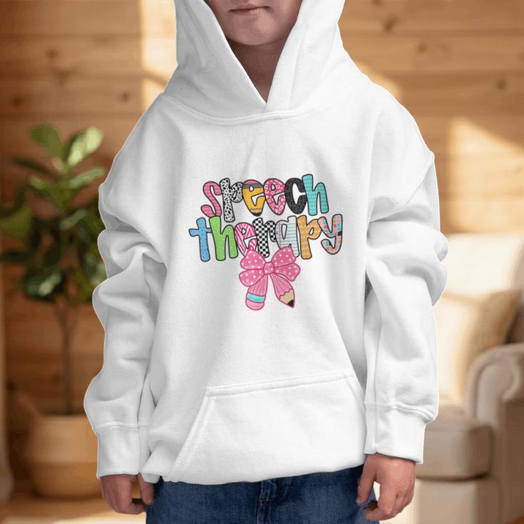 Women Speech Therapy Coquette Bow Pencil Back To School SLP Graphic Kid Hoodie Women Speech Therapy Coquette Bow Pencil Back To School SLP Graphic Kid Hoodie