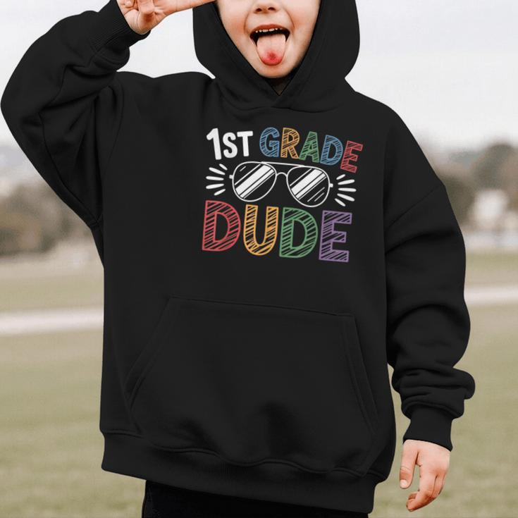 1st Grade Dude Sunglasses First Day Of Back To School Boys Graphic Kid Hoodie 1st Grade Dude Sunglasses First Day Of Back To School Boys Graphic Kid Hoodie