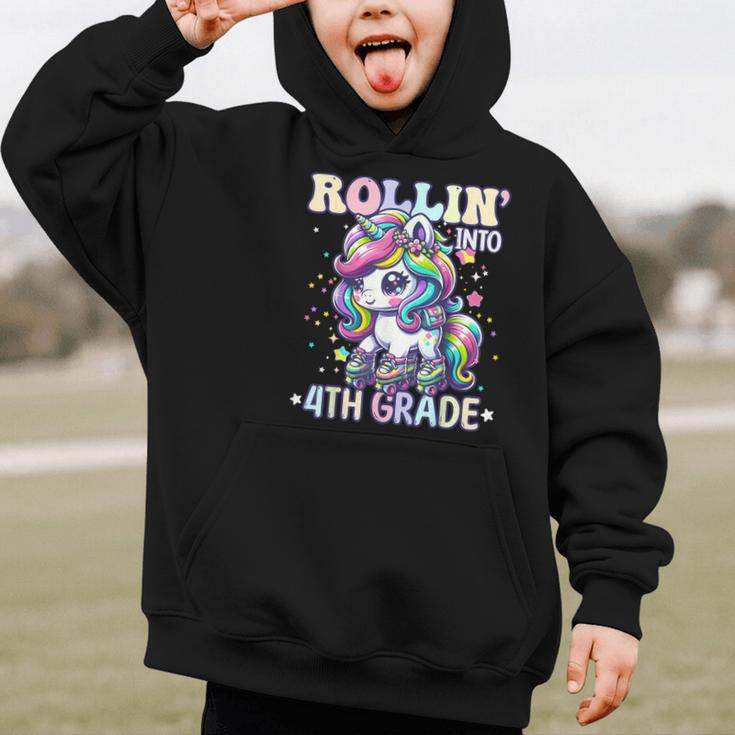 4th Grade Back To School First Day Girls Rollin Unicorn Graphic Kid Hoodie