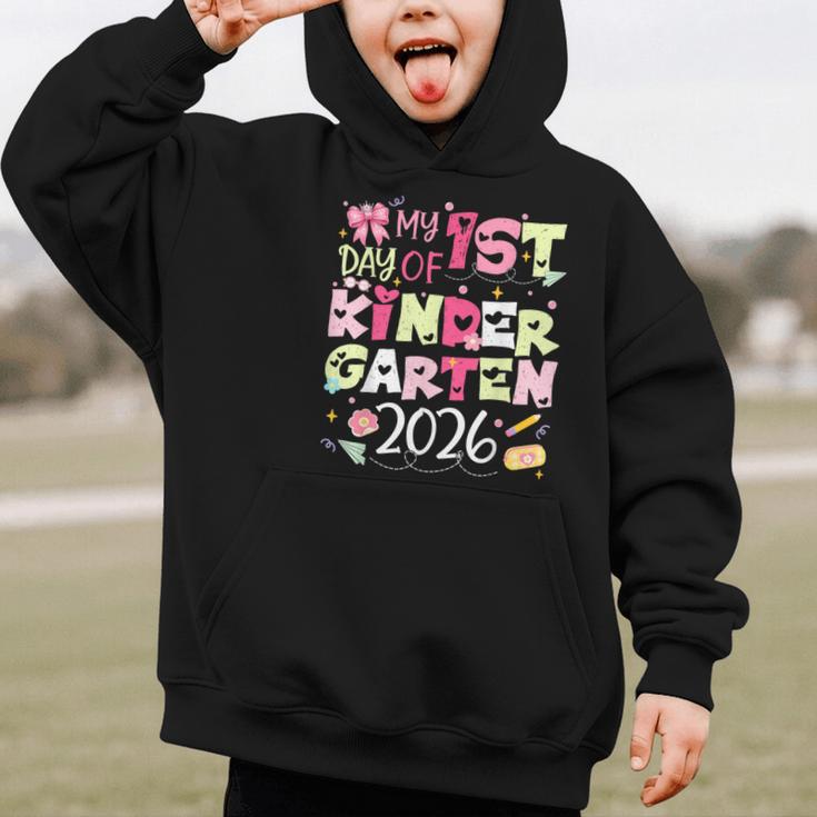 Back To School My 1st Day Of Kindergarten 2026 Bow Graphic Kid Hoodie Back To School My 1st Day Of Kindergarten 2026 Bow Graphic Kid Hoodie