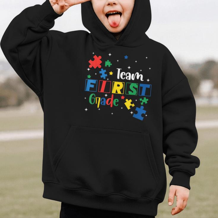 Back To School Autism Puzzle Pieces Autistic First Grade ASD Graphic Kid Hoodie Back To School Autism Puzzle Pieces Autistic First Grade ASD Graphic Kid Hoodie