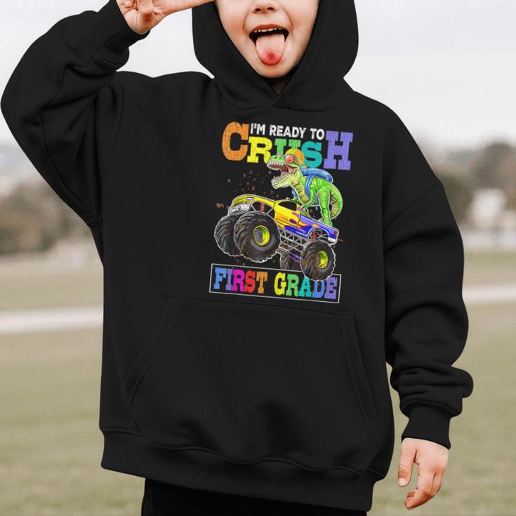 Back To School Boy Dinosaur I'm Ready To Crush First Grade Graphic Kid Hoodie Back To School Boy Dinosaur I'm Ready To Crush First Grade Graphic Kid Hoodie