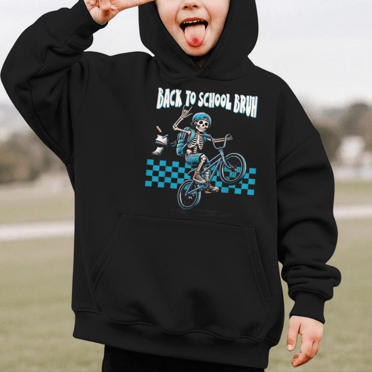 Back To School Bruh Boy Skeleton Riding On a BMX Bike Graphic Kid Hoodie