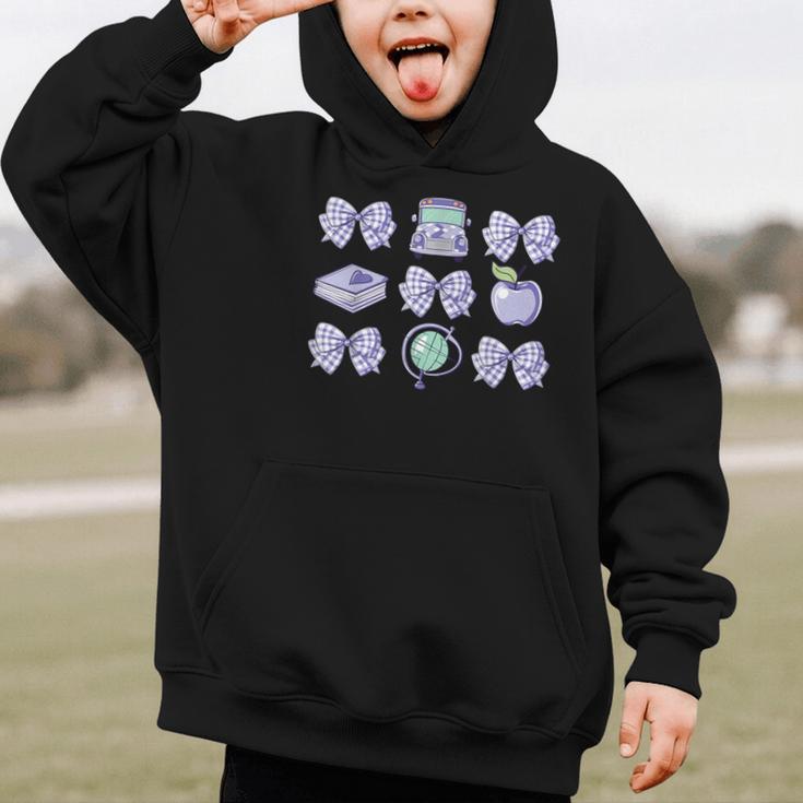 Back To School Coquette Bow Gingham First Day Of School Bows Graphic Kid Hoodie Back To School Coquette Bow Gingham First Day Of School Bows Graphic Kid Hoodie