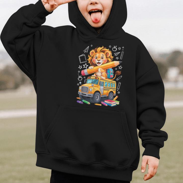 Back To School Lion School Bus 100 Days Of School Graphic Kid Hoodie