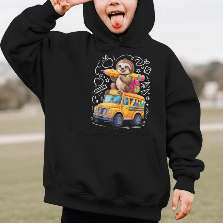 Back To School Sloth School Bus 100 Days Of School Graphic Kid Hoodie