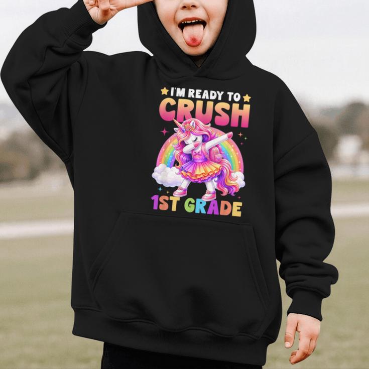 Back To School Unicorn Girls I'm Ready To Crush 1st Grade Graphic Kid Hoodie
