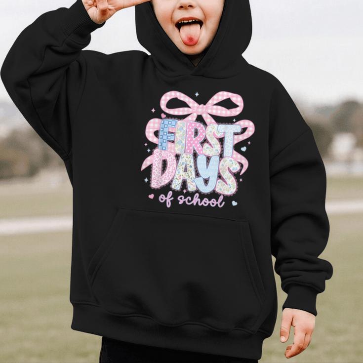 Coquette Bow Happy First Day Of School Back To School Retro Graphic Kid Hoodie Coquette Bow Happy First Day Of School Back To School Retro Graphic Kid Hoodie