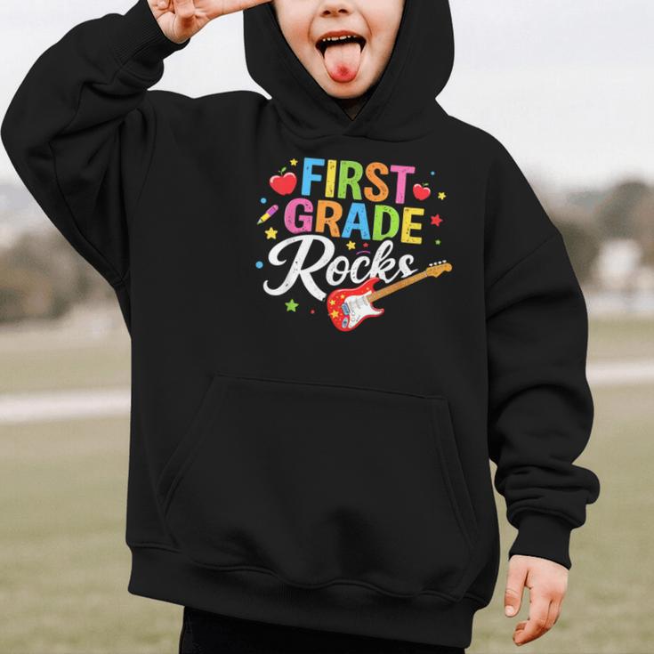 First Grade Rocks Colorful Back To School Guitar Graphic Kid Hoodie