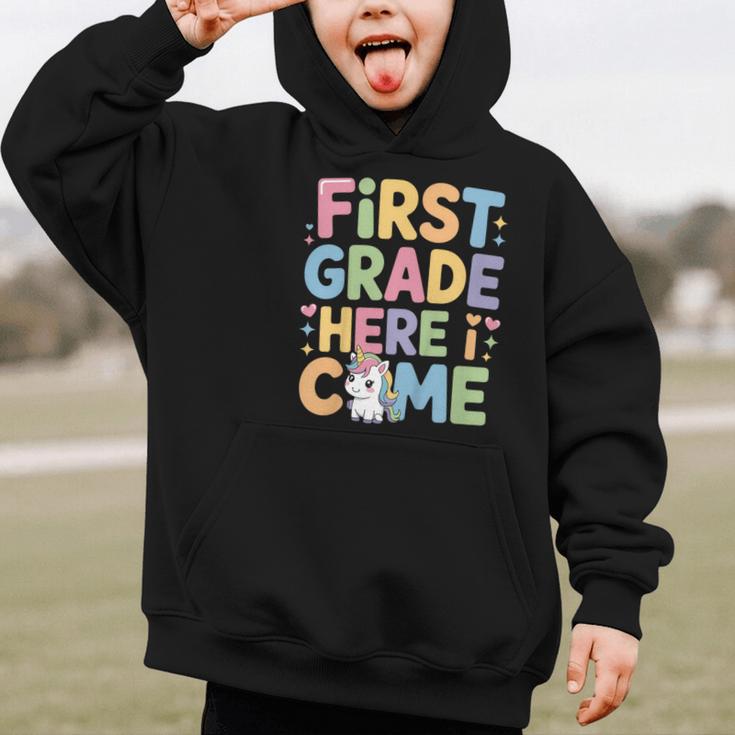 First Grade Here I Come Unicorn Back To School Graphic Kid Hoodie First Grade Here I Come Unicorn Back To School Graphic Kid Hoodie