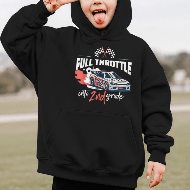 Full Throttle Into Second 2nd Grade Race Car Back To School Graphic Kid Hoodie Full Throttle Into Second 2nd Grade Race Car Back To School Graphic Kid Hoodie