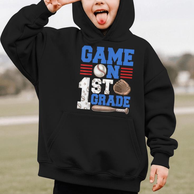 Game On First Grade Boy Baseball Back To School Graphic Kid Hoodie