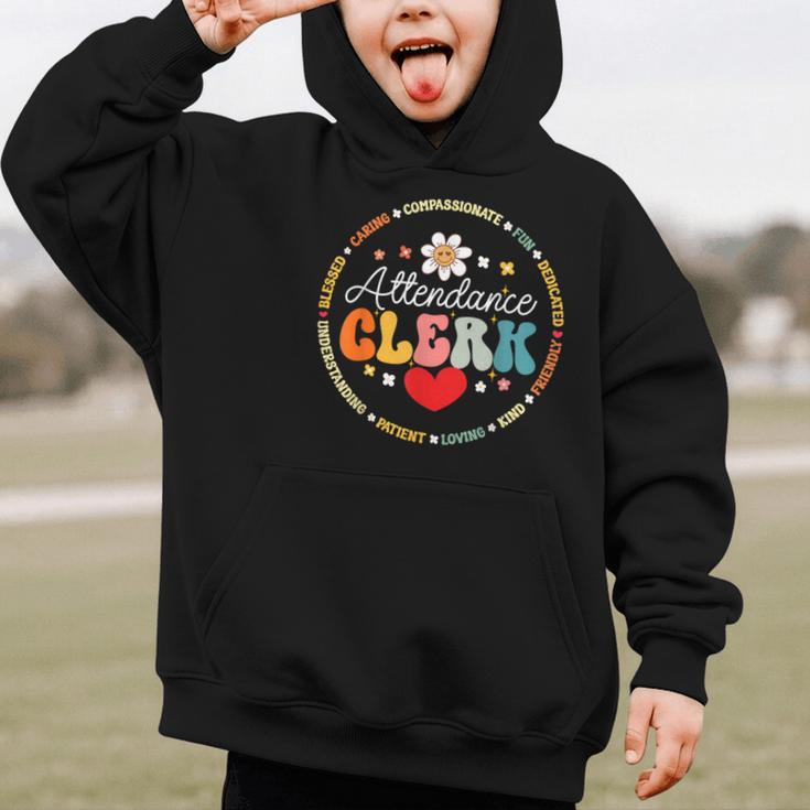 Groovy Attendance Clerk Back To School Appreciation Week Graphic Kid Hoodie Groovy Attendance Clerk Back To School Appreciation Week Graphic Kid Hoodie