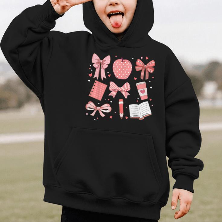 Happy Back To School 1st Day Toddler Girl Boho Coquette Bows Graphic Kid Hoodie
