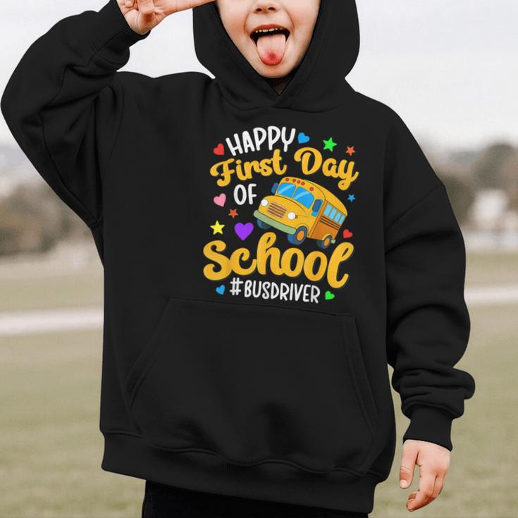Happy First Day Of School Bus Driver Back To School Graphic Kid Hoodie Happy First Day Of School Bus Driver Back To School Graphic Kid Hoodie