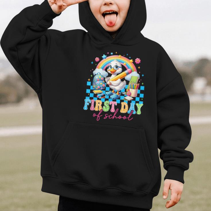 Happy First Day Of School Goose Cute Duck Back To School Graphic Kid Hoodie