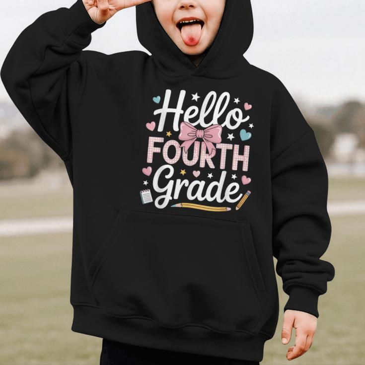 Hello Fourth Grade Back To School Girl Hearts Pink Bow Kids Graphic Kid Hoodie Hello Fourth Grade Back To School Girl Hearts Pink Bow Kids Graphic Kid Hoodie