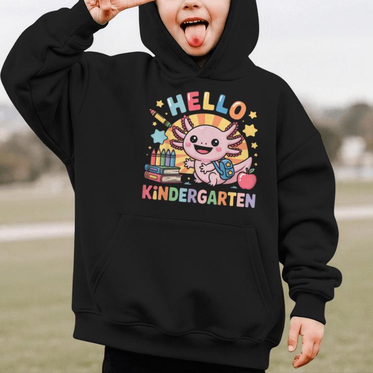 Hello Kindergarten Axolotl Back To School For Kids Graphic Kid Hoodie Hello Kindergarten Axolotl Back To School For Kids Graphic Kid Hoodie