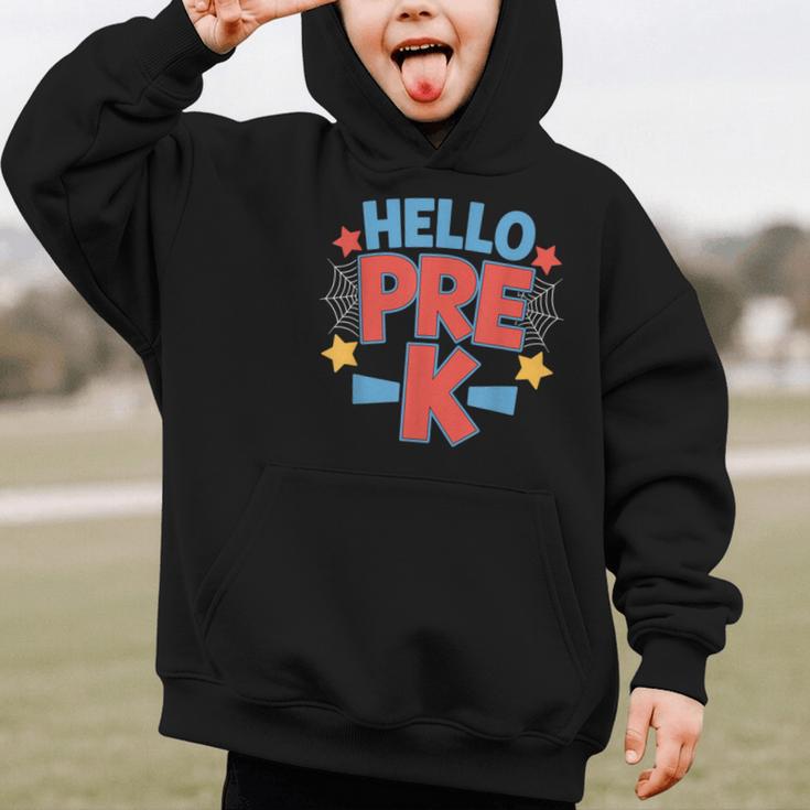 Hello Pre-K Preschool Squad Spider Back To School First Day Graphic Kid Hoodie Hello Pre-K Preschool Squad Spider Back To School First Day Graphic Kid Hoodie