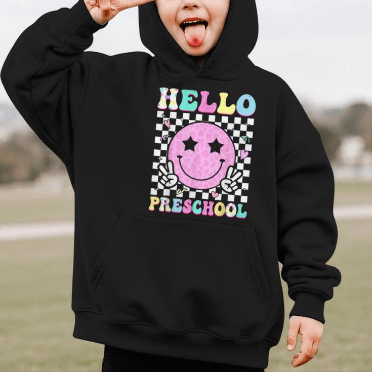 Hello Preschool Groovy Back To School Pre-K Team Girls Kids Graphic Kid Hoodie Hello Preschool Groovy Back To School Pre-K Team Girls Kids Graphic Kid Hoodie