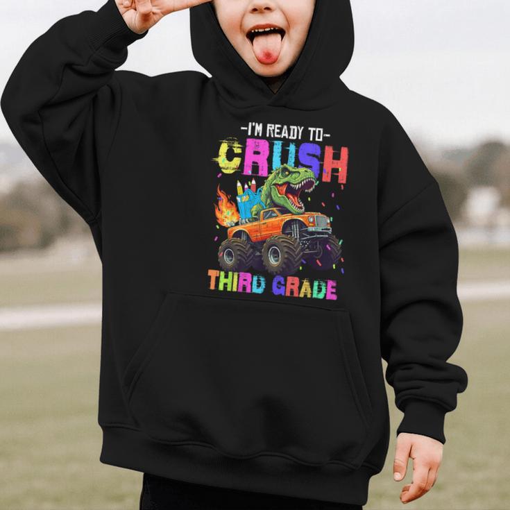 I'm Ready To Crush Third Grade Dinosaur Truck Back To School Graphic Kid Hoodie I'm Ready To Crush Third Grade Dinosaur Truck Back To School Graphic Kid Hoodie