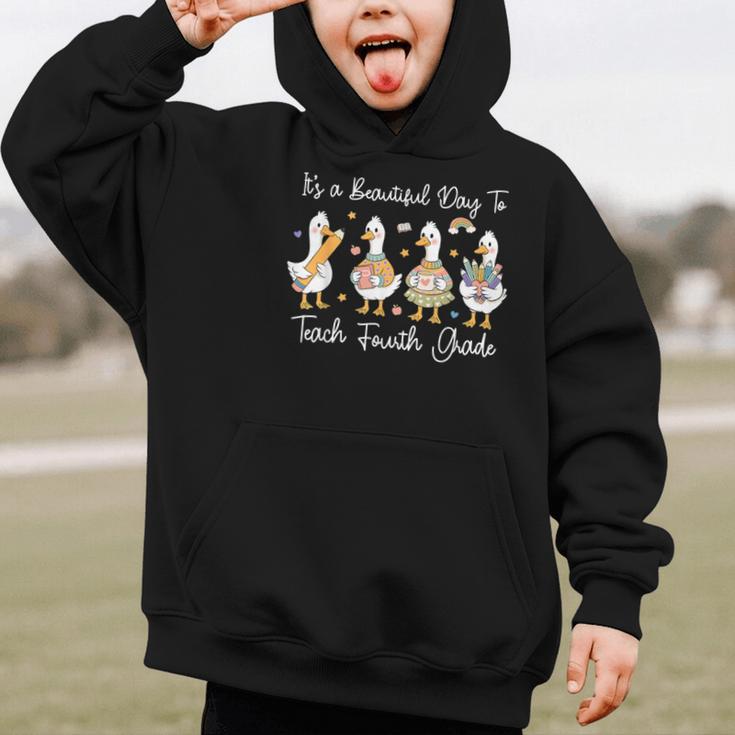 It's A Beautiful Day To Teach 4th Grade Goose Back To School Graphic Kid Hoodie