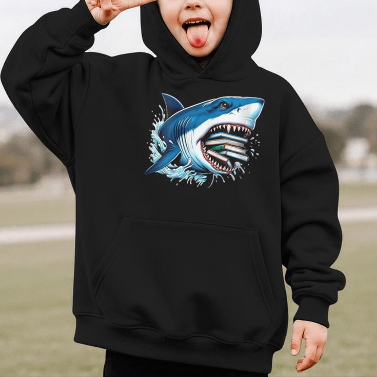 Kids Shark With School Books Back To School Shark Lovers Graphic Kid Hoodie Kids Shark With School Books Back To School Shark Lovers Graphic Kid Hoodie