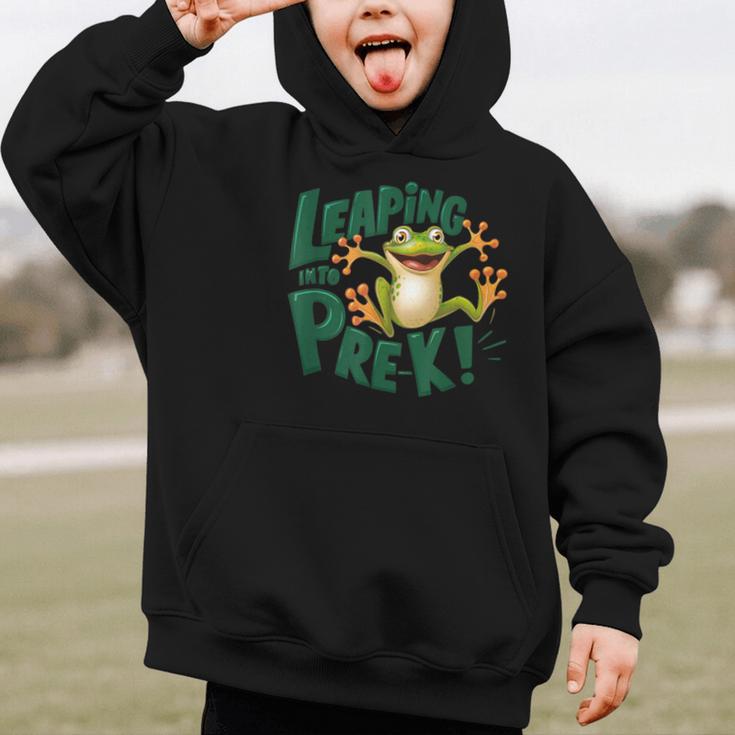 Leaping Into Pre-K Jumping Tree Frog Back To School Fun Graphic Kid Hoodie Leaping Into Pre-K Jumping Tree Frog Back To School Fun Graphic Kid Hoodie