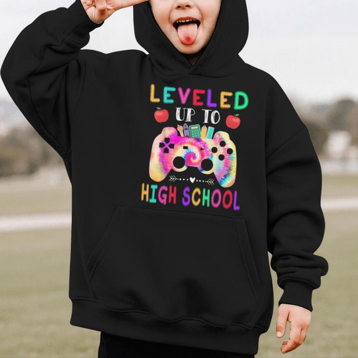 Leveled Up To High School Gaming Fun Back To School Tie Dye Graphic Kid Hoodie Leveled Up To High School Gaming Fun Back To School Tie Dye Graphic Kid Hoodie