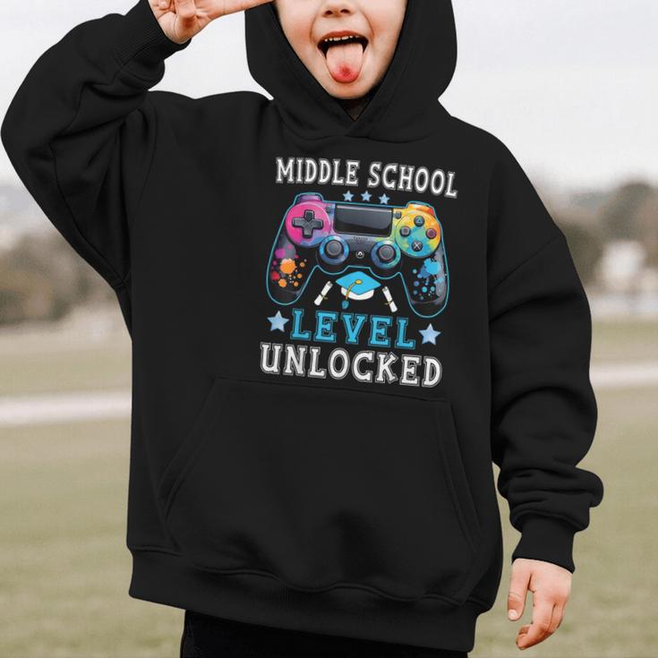 Middle School Level Unlocked Gamer First Day Back To School Graphic Kid Hoodie