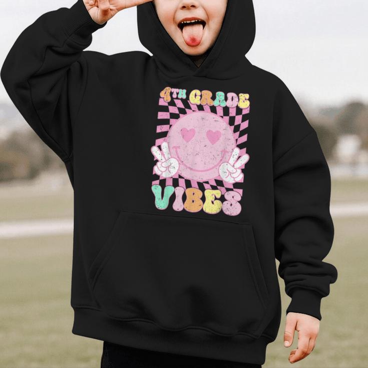 Pink 4th Grade Vibes Smile Face Back To School Fourth Grade Graphic Kid Hoodie