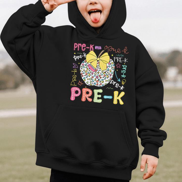 Pre-K Typography First Day Back To School Leopard Apple Graphic Kid Hoodie