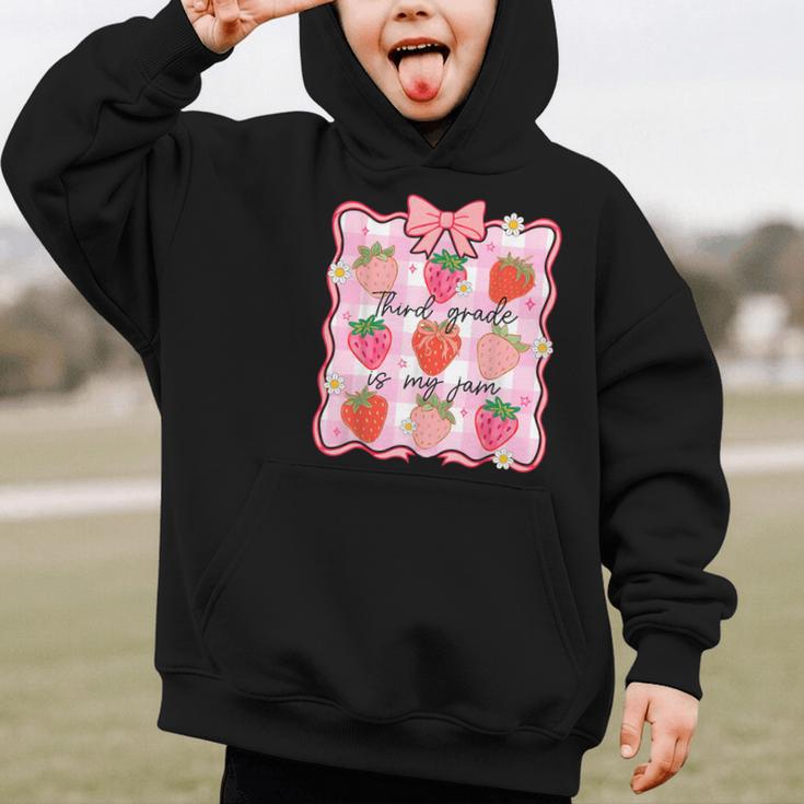 Preppy Back To School 3rd Grade Is My Jam Strawberry Bow Graphic Kid Hoodie