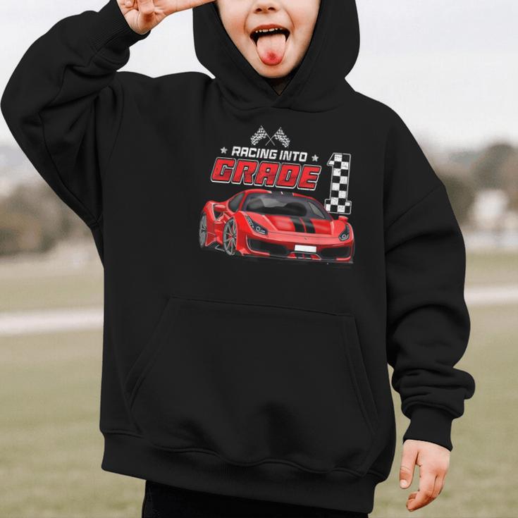 Racing Into 1st Grade Race Car Back To School Boys Graphic Kid Hoodie Racing Into 1st Grade Race Car Back To School Boys Graphic Kid Hoodie