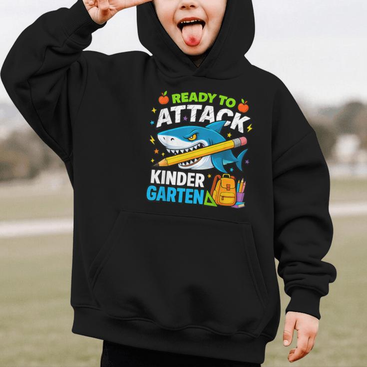 Ready To Attack Kindergarten Shark Back To School Kids Graphic Kid Hoodie Ready To Attack Kindergarten Shark Back To School Kids Graphic Kid Hoodie