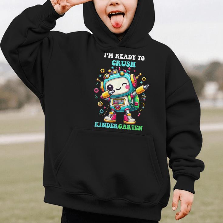 Ready To Crush Kindergarten Cute Robot Back To School Graphic Kid Hoodie Ready To Crush Kindergarten Cute Robot Back To School Graphic Kid Hoodie