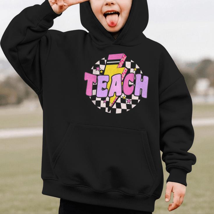 Retro Checkered Teach Pencil Lightning Back To School Graphic Kid Hoodie Retro Checkered Teach Pencil Lightning Back To School Graphic Kid Hoodie