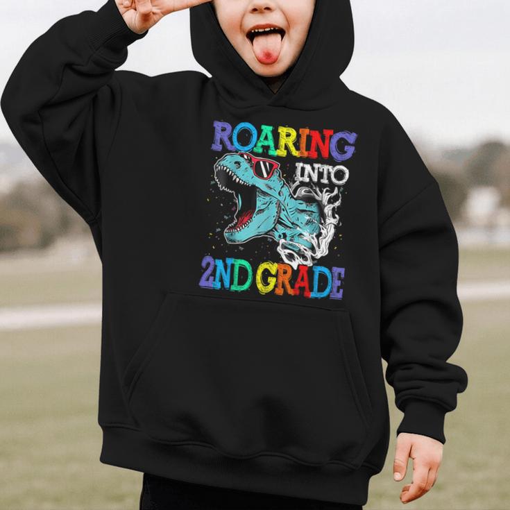 Roaring Into 2Nd Grade DinosaurRex Back To School Graphic Kid Hoodie Roaring Into 2Nd Grade DinosaurRex Back To School Graphic Kid Hoodie