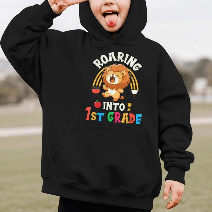 Roaring Into First Grade Lion 1st Grade Back To School Graphic Kid Hoodie