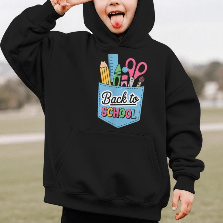 School Supplies In Pocket Back To School Boys Girls Graphic Kid Hoodie School Supplies In Pocket Back To School Boys Girls Graphic Kid Hoodie