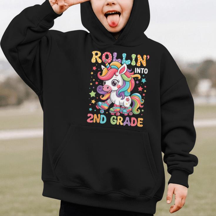 Second Grade Back To School First Day Girls Rollin Unicorn Graphic Kid Hoodie Second Grade Back To School First Day Girls Rollin Unicorn Graphic Kid Hoodie