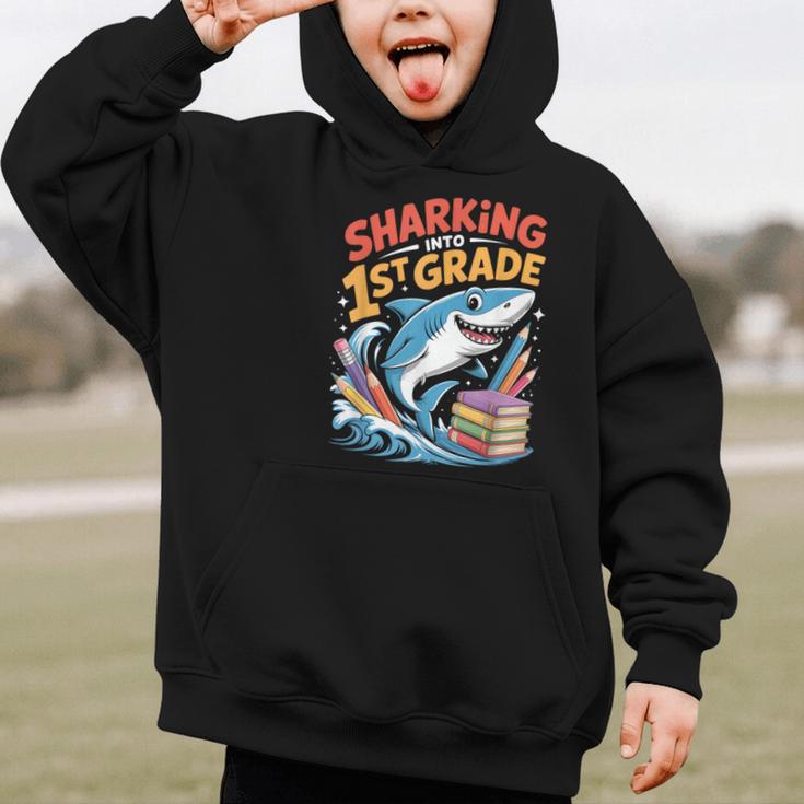 Sharking Into 1st Grade Back To School Shark Graphic Kid Hoodie Sharking Into 1st Grade Back To School Shark Graphic Kid Hoodie