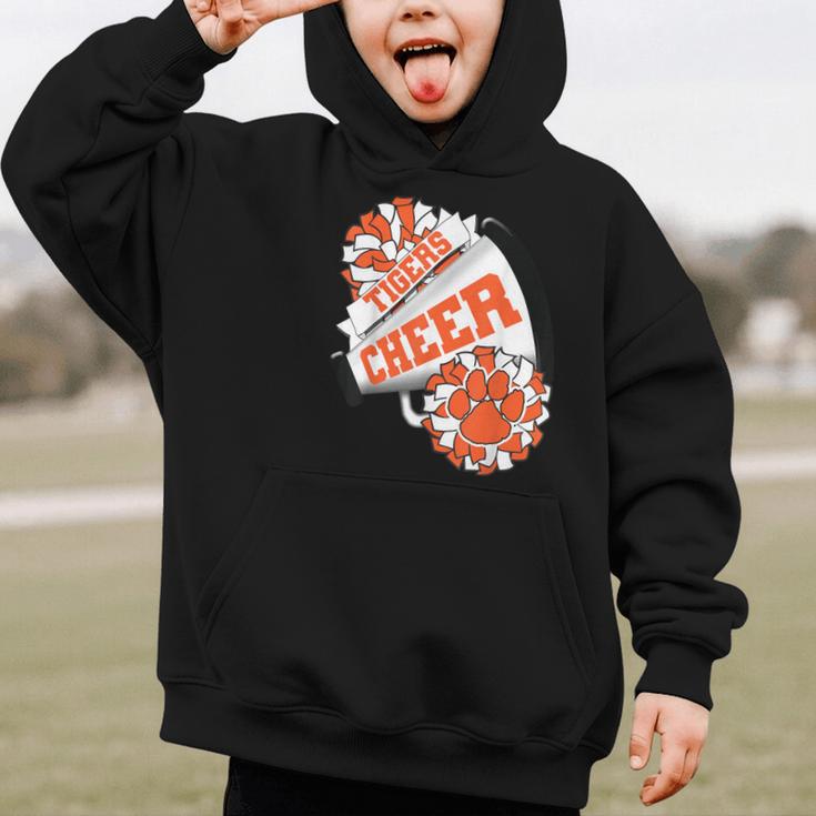 Tigers Cheerleading Back To School Cheer Team Spirit Orange Graphic Kid Hoodie Tigers Cheerleading Back To School Cheer Team Spirit Orange Graphic Kid Hoodie