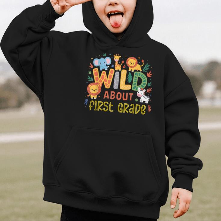 Wild About First Grade Safari Jungle Animals Back To School Graphic Kid Hoodie Wild About First Grade Safari Jungle Animals Back To School Graphic Kid Hoodie