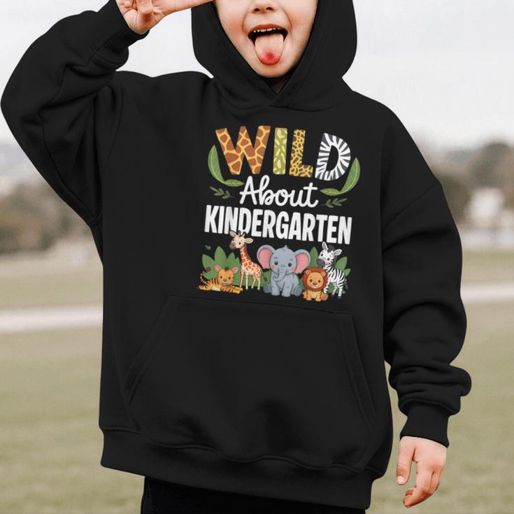 Wild About Kindergarten Back To School Jungle Theme Class Graphic Kid Hoodie Wild About Kindergarten Back To School Jungle Theme Class Graphic Kid Hoodie