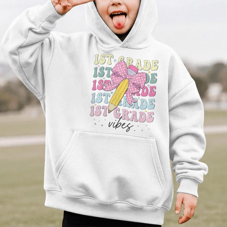 1st Grade Vibes Girl Coquette Bow First Grade Back To School Graphic Kid Hoodie 1st Grade Vibes Girl Coquette Bow First Grade Back To School Graphic Kid Hoodie