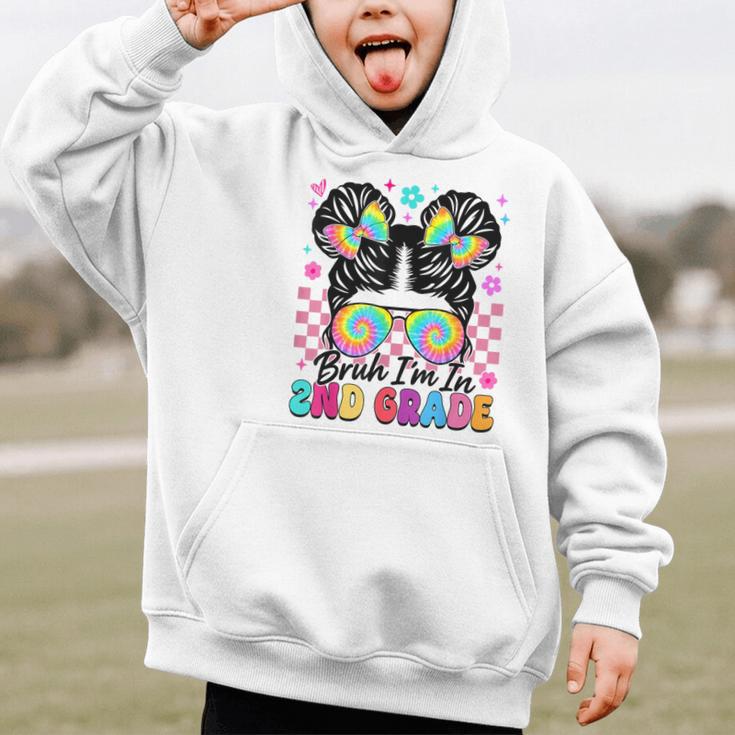 Back To School Bruh I'm In 2nd Grade Cute Girls Messy Bun Graphic Kid Hoodie