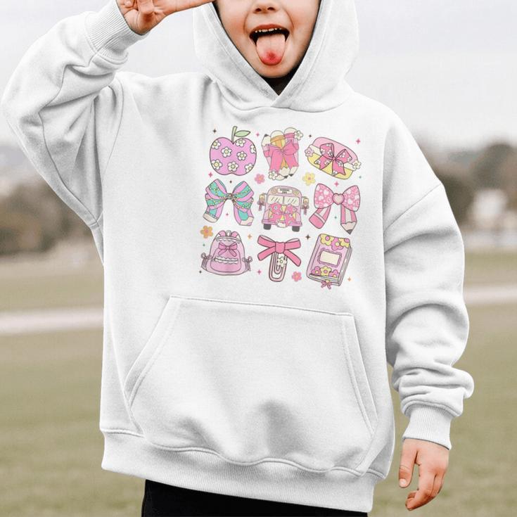 Back To School Coquette Bow Pencil School Students Girls Graphic Kid Hoodie Back To School Coquette Bow Pencil School Students Girls Graphic Kid Hoodie